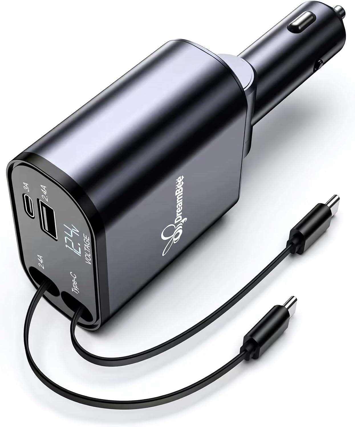 Retractable Car Charger,66W Super Fast USB Car Phone Charger,Dual TypeC Retractable Cables (31.5 inch) and 2 USB Ports Car Charger Adapter for
