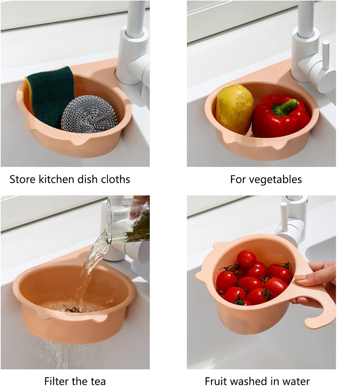 Colador para colocar sobre el fregadero, cesta de drenaje para lavar verduras y frutas, escurrir pasta cocida y platos secos, se cuelga en el grifo,