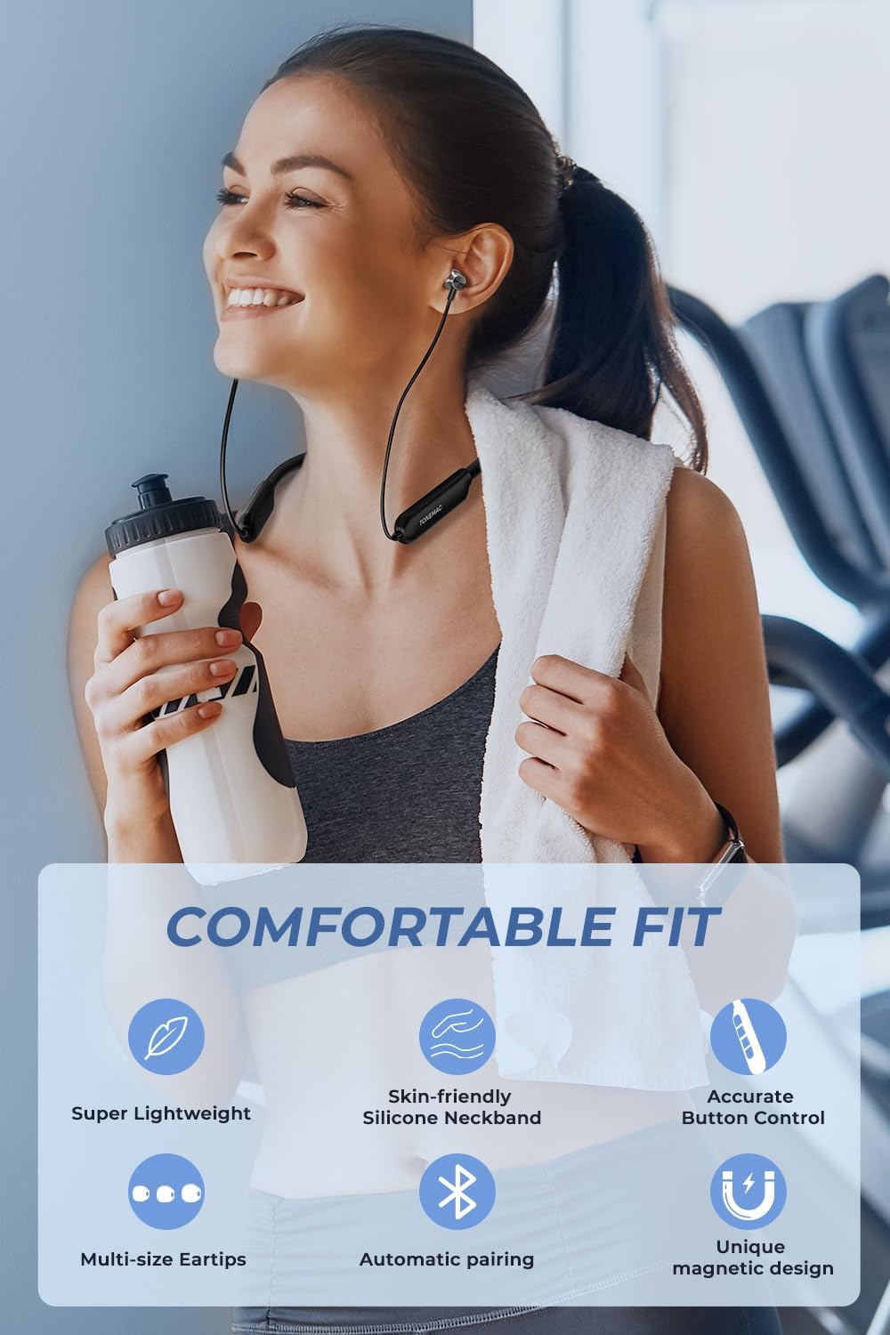 TONEMAC Auriculares Bluetooth – Auriculares inalámbricos N8 con banda magnética para el cuello  40 horas de tiempo de reproducción, IPX6 a prueba de