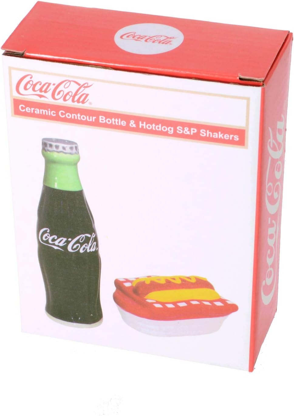 Coca-Cola – Juego de salero y pimentero de cerámica para perros calientes y botella de contorno, tamaño único, multicolor