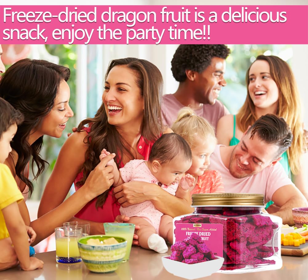 Fruta del dragón liofilizada prémium en cubitos de 2.7 onzas2.72 oz, Pitaya sin azúcar añadido, 1 ingrediente y 100% natural y sin aditivos.