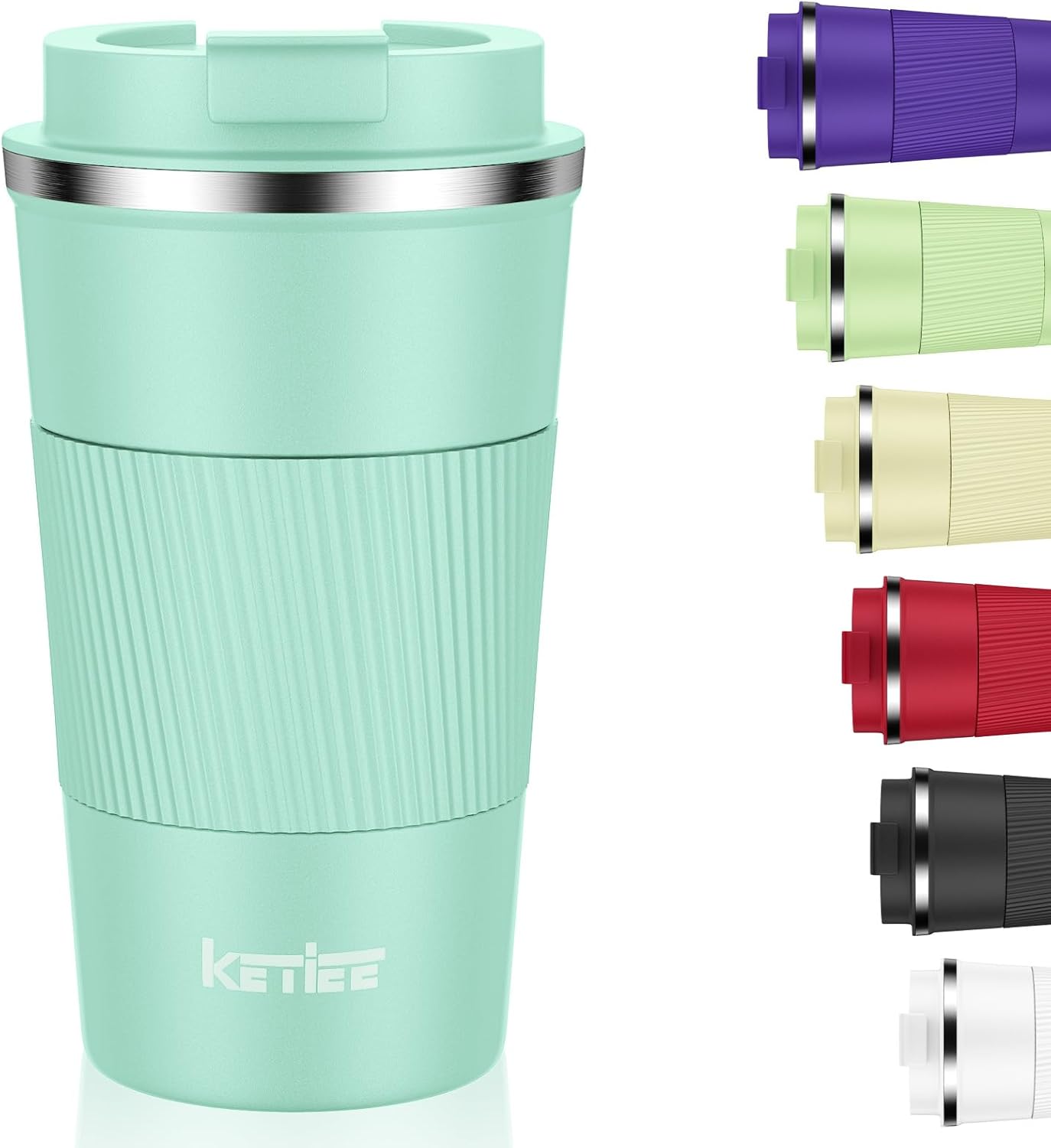 KETIEE Taza de café de 12 onzas taza de café aislada al vacío con tapa a prueba de fugas, taza de café de viaje de acero inoxidable de doble pared