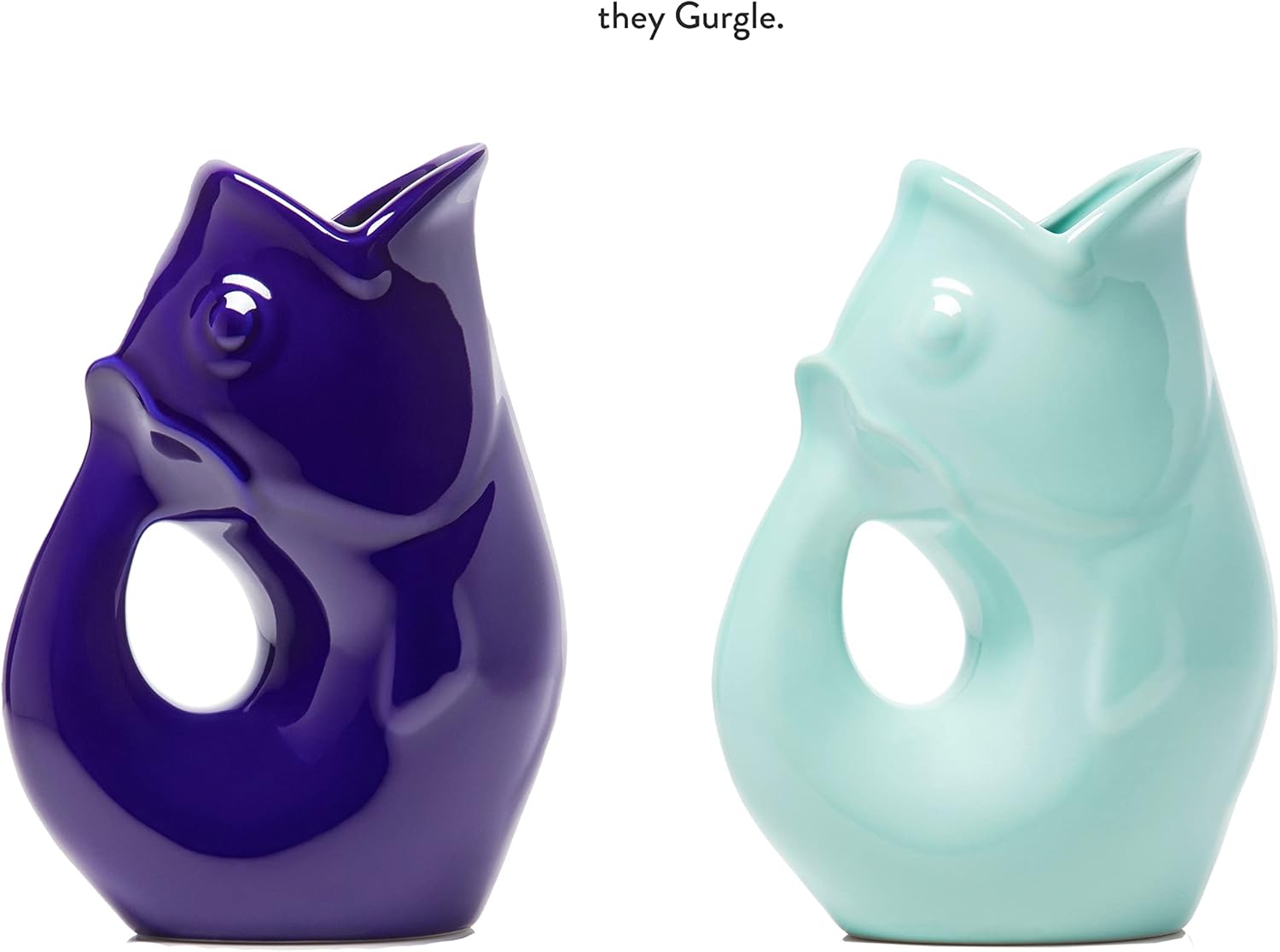 Gurgle Pot Jarra de pescado grande – Juego de 2 – Azul cobalto y azul claro. Más que una jarra de bebidas promedio. Hace un delicioso sonido de