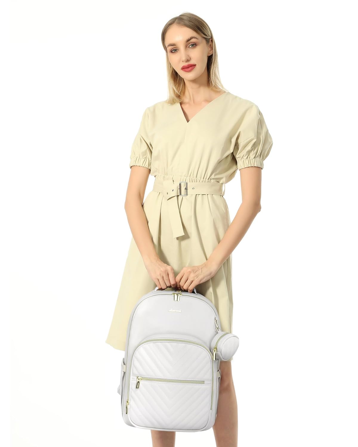 LOVEVOOK Mochila de cuero para pañales, bolsa de bebé acolchada con cambiador y soporte para chupete, bolsas de pañales de viaje impermeables con