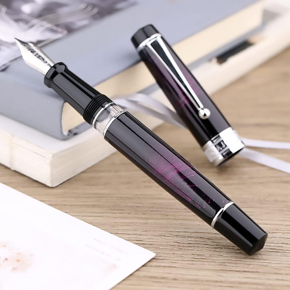 erofa Majohn T5 – Pluma estilográfica de pistón, fuegos artificiales, punta extrafina, gran capacidad de tinta con caja