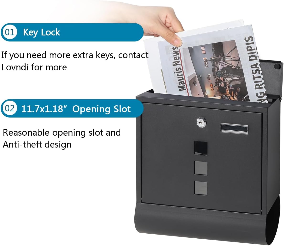 Lovndi – Buzones montados en la pared con cerradura de llave, caja de bloqueo de correo de gran capacidad para exteriores, caja de seguridad (2210