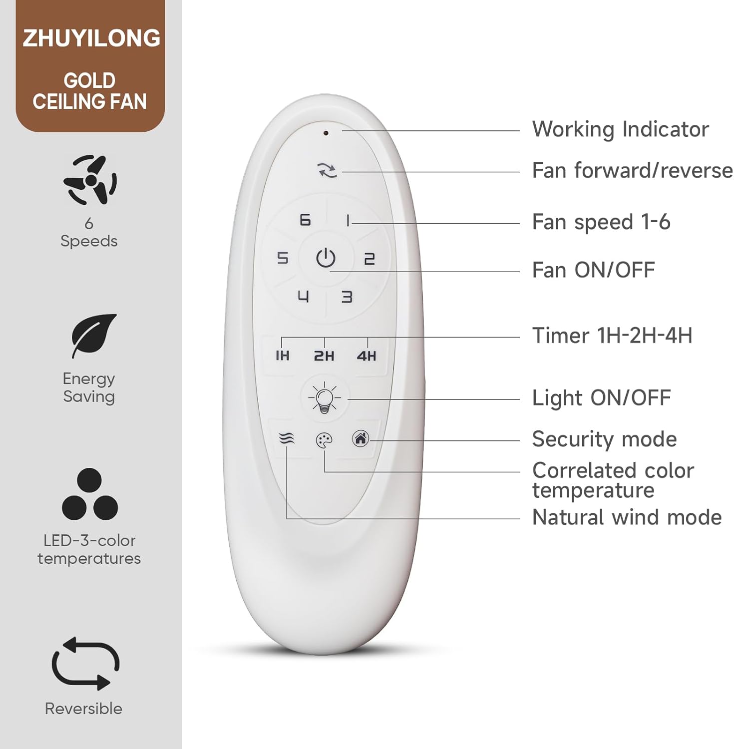 Ventilador de techo dorado de 52 pulgadas con luces y control remoto, ventilador de techo para exteriores con luz, luz LED regulable, ventilador de
