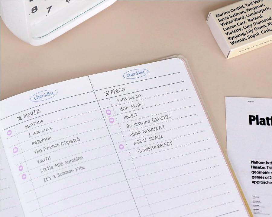 Simple Aesthetic – Agenda semanal coreana sin fecha de 6 meses con hoja de calcomanías, 128 páginas, tapa dura con banda de goma, diario minimalista