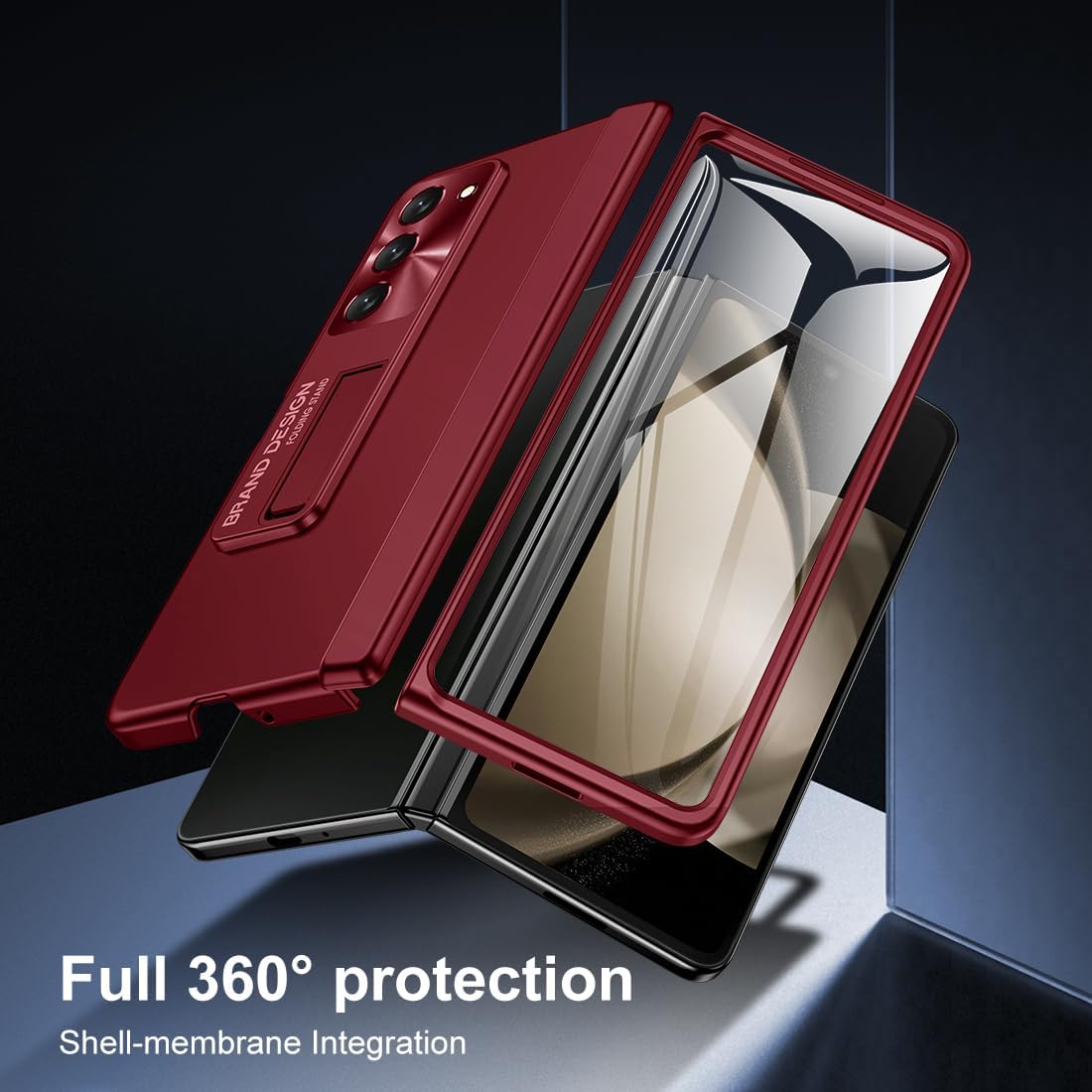 Funda con función atril para Galaxy Z-Fold-5 Protección de bisagra de cubierta completa Funda delgada con cuerpo completo, protector de pantalla y