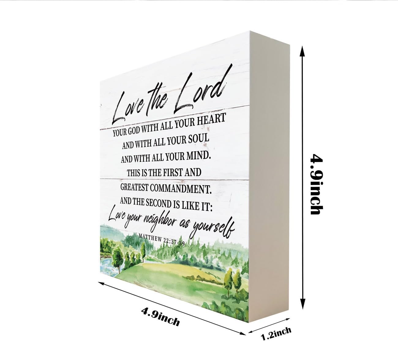 Letreros de madera cristiana, versículo bíblico, Mateo 2237-39  Love the Lord, decoración de mesa con bloque de madera, placa decorativa de madera,