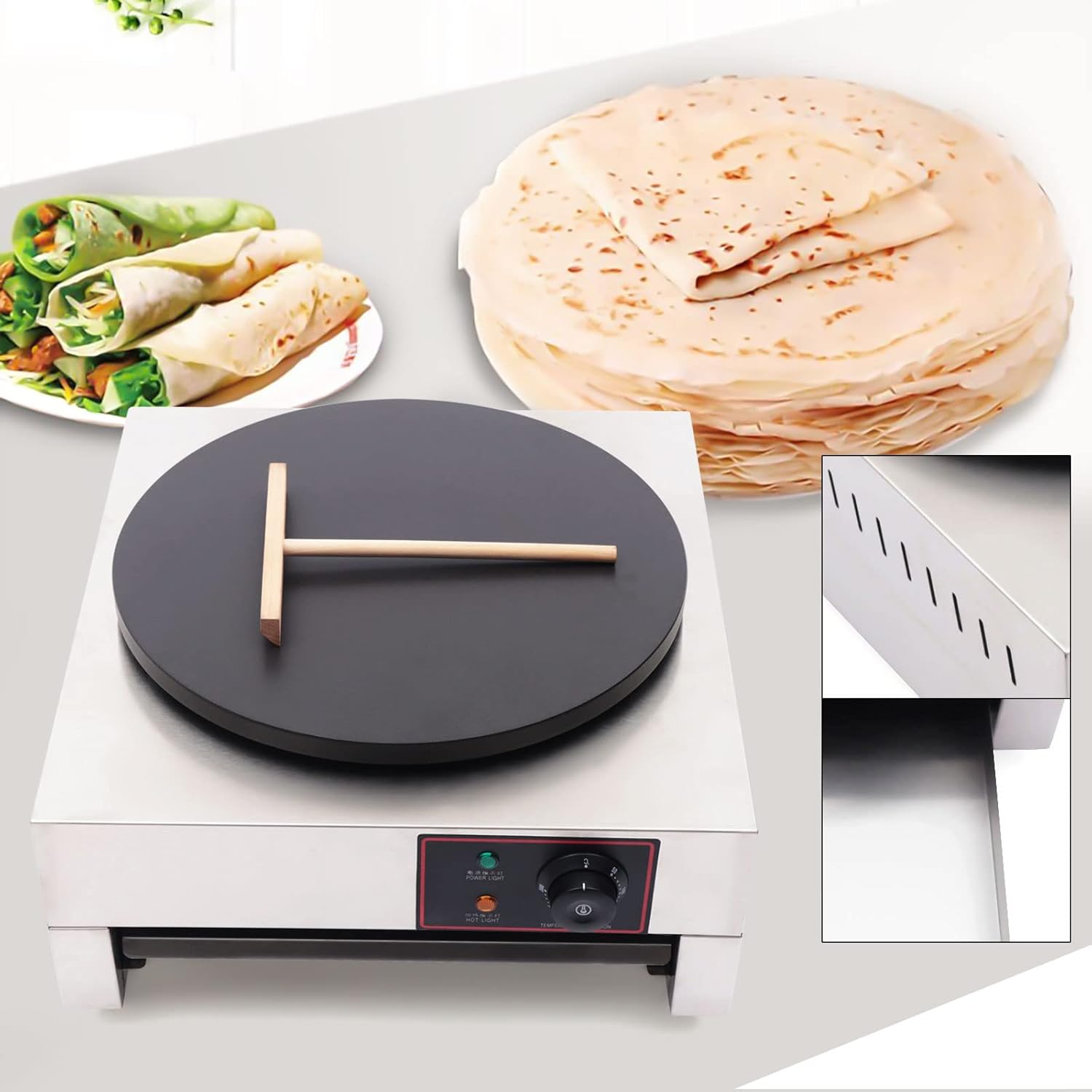 Máquina de panqueques eléctrica comercial de 1700 W, antiadherente de acero inoxidable 430 para el hogar, cocinas, restaurantes, tiendas de postres