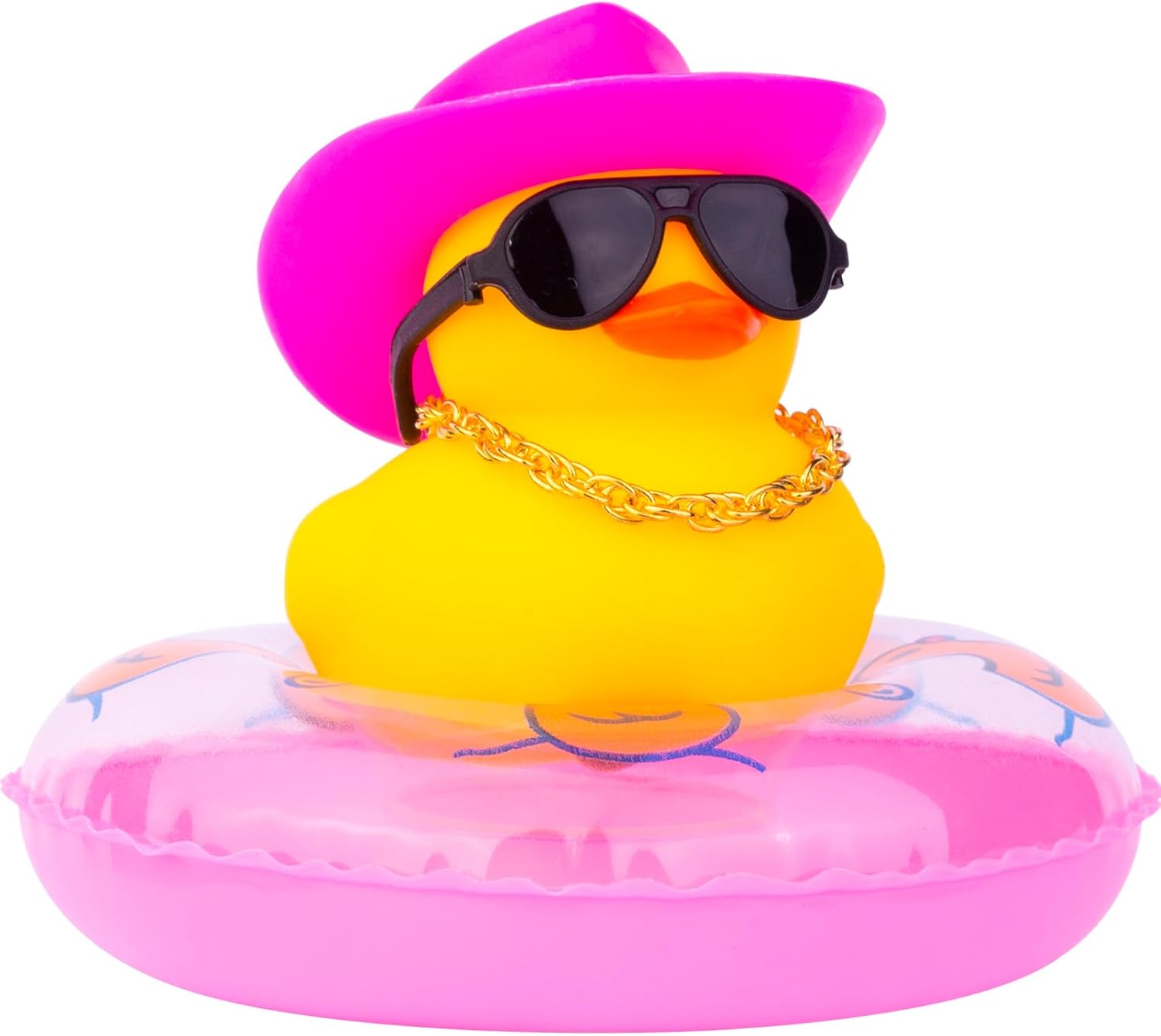 MuMyer Adornos de pato amarillo para automóvil, decoración de tablero de automóvil con gafas de amor, mini anillo de natación, sombrero de sol,