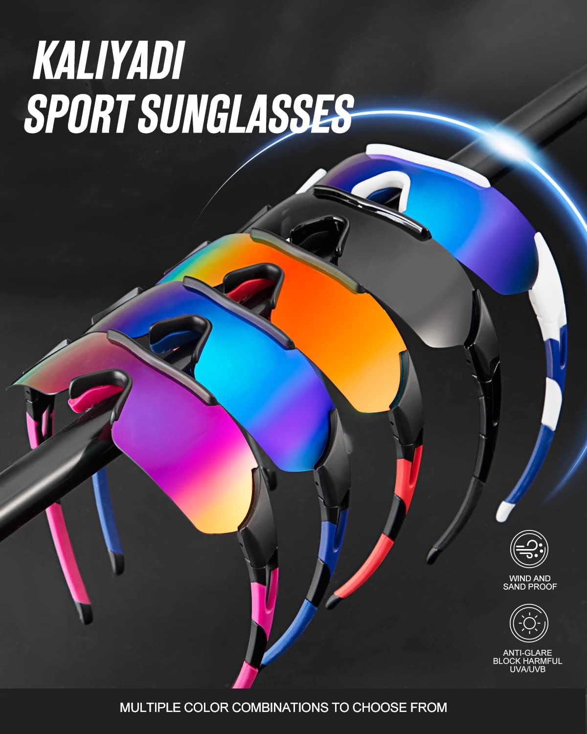 KALIYADI Gafas de sol deportivas polarizadas para hombre, lentes de sol polarizadas UV400 para ciclismo, béisbol, paquete de 3 unidades