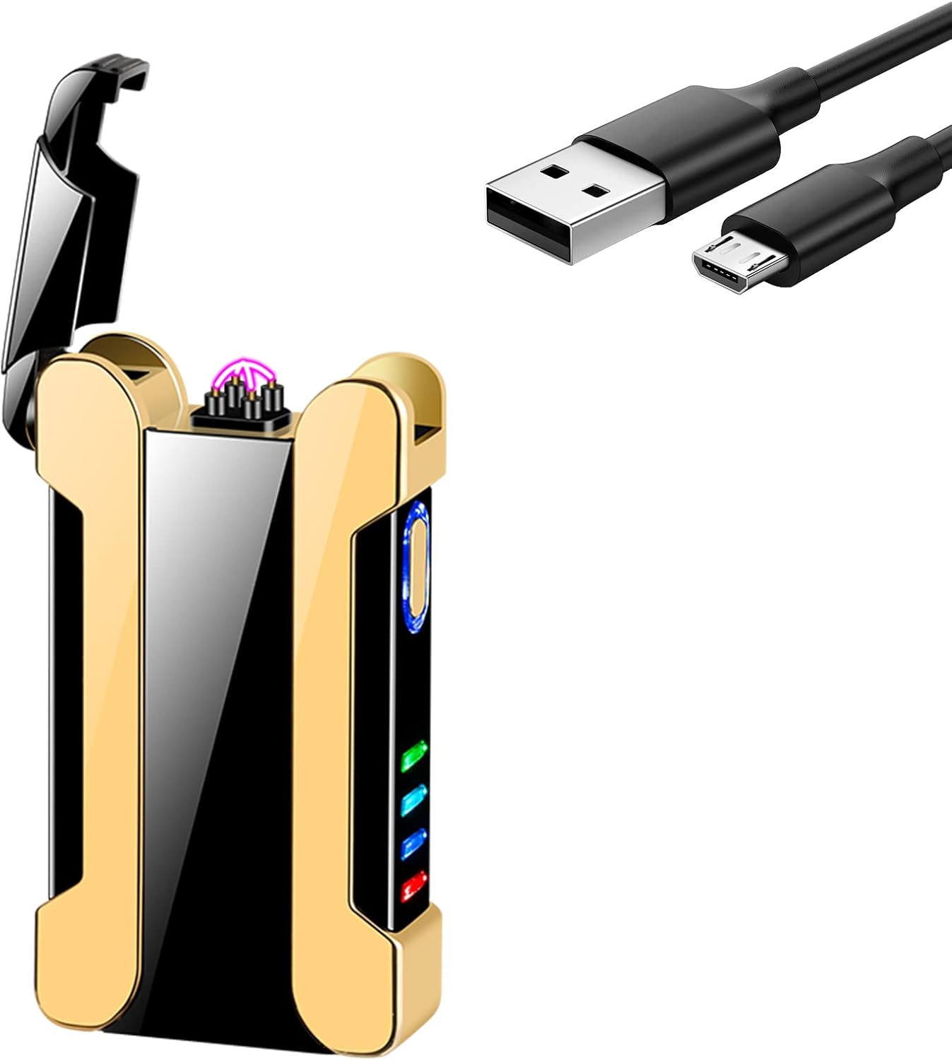 YOZWOO Encendedor de plasma recargable por USB, encendedor eléctrico resistente al viento, sin llama, encendedor de doble arco, personalizable con