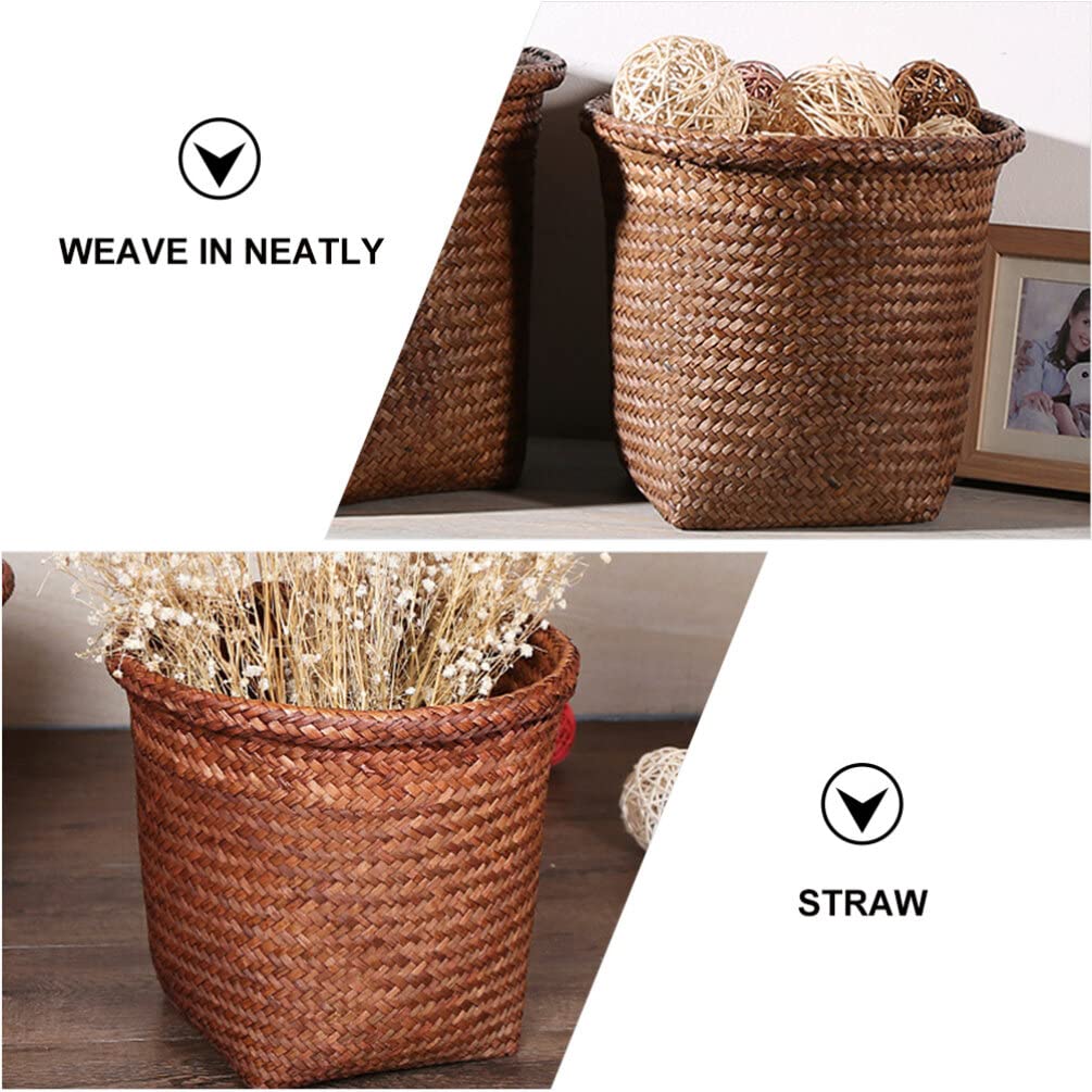 Basurero tejido para exteriores, cesta de basura tejida con pajilla, cesta de almacenamiento decorativa para artículos diversos, cesta de basura