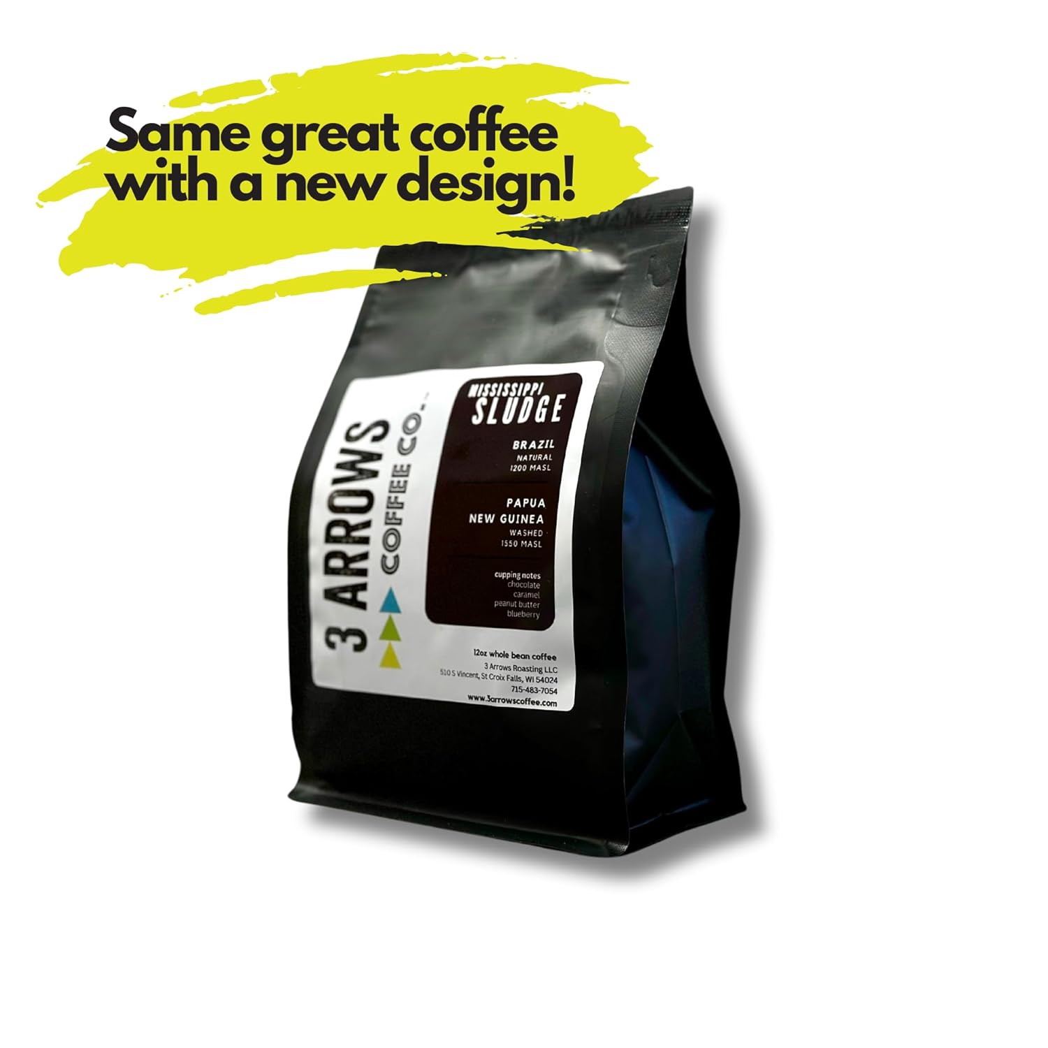 3 Arrows Coffee Co. Mississippi Sludge – Grano entero tostado oscuro, 12 onzas, con notas de sabor de maní suave, cacao, cítricos, tostado