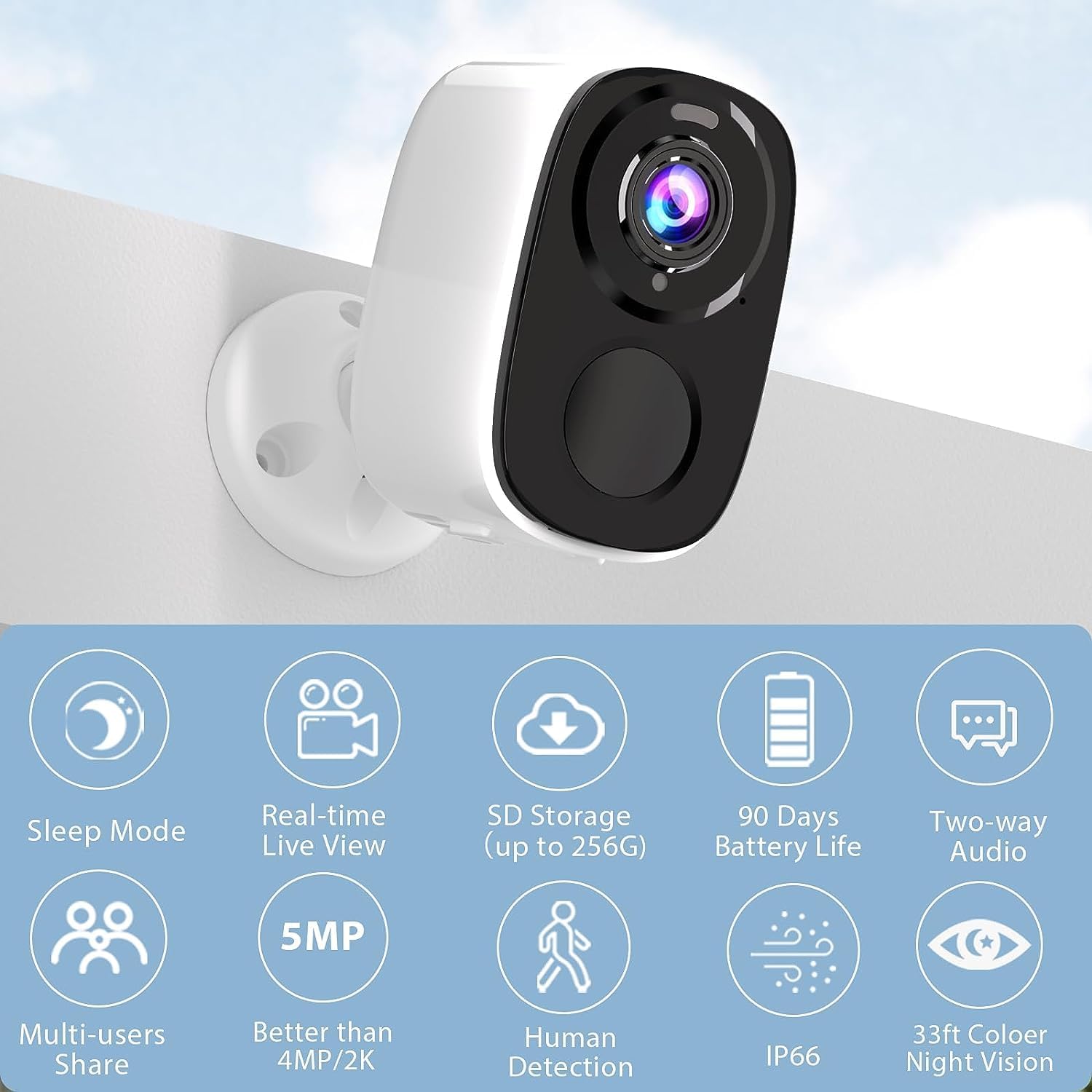 Rraycom Cámaras de seguridad solar de 5 MP inalámbricas para exteriores con panel solar, cámara inalámbrica QHD WiFi 2K para seguridad en el hogar