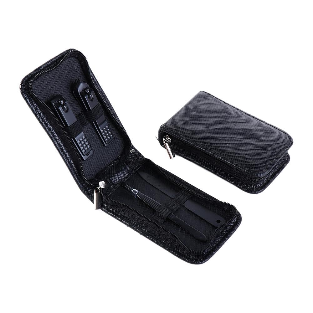 Juego de manicura de 4 piezas6 piezas, herramientas profesionales de uñas con estuche de viaje negro, bolsa con cremallera, tijeras de uñas, juego