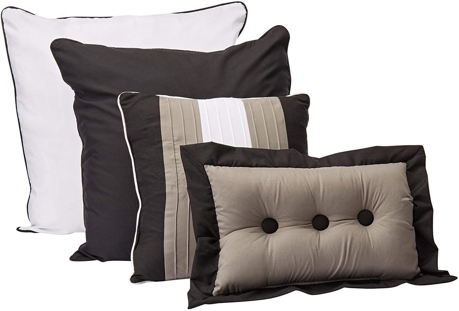 Chezmoi Collection Loft – Juego de edredón de lujo a rayas de 8 piezas (tamaño matrimonial, negrogrisblanco)