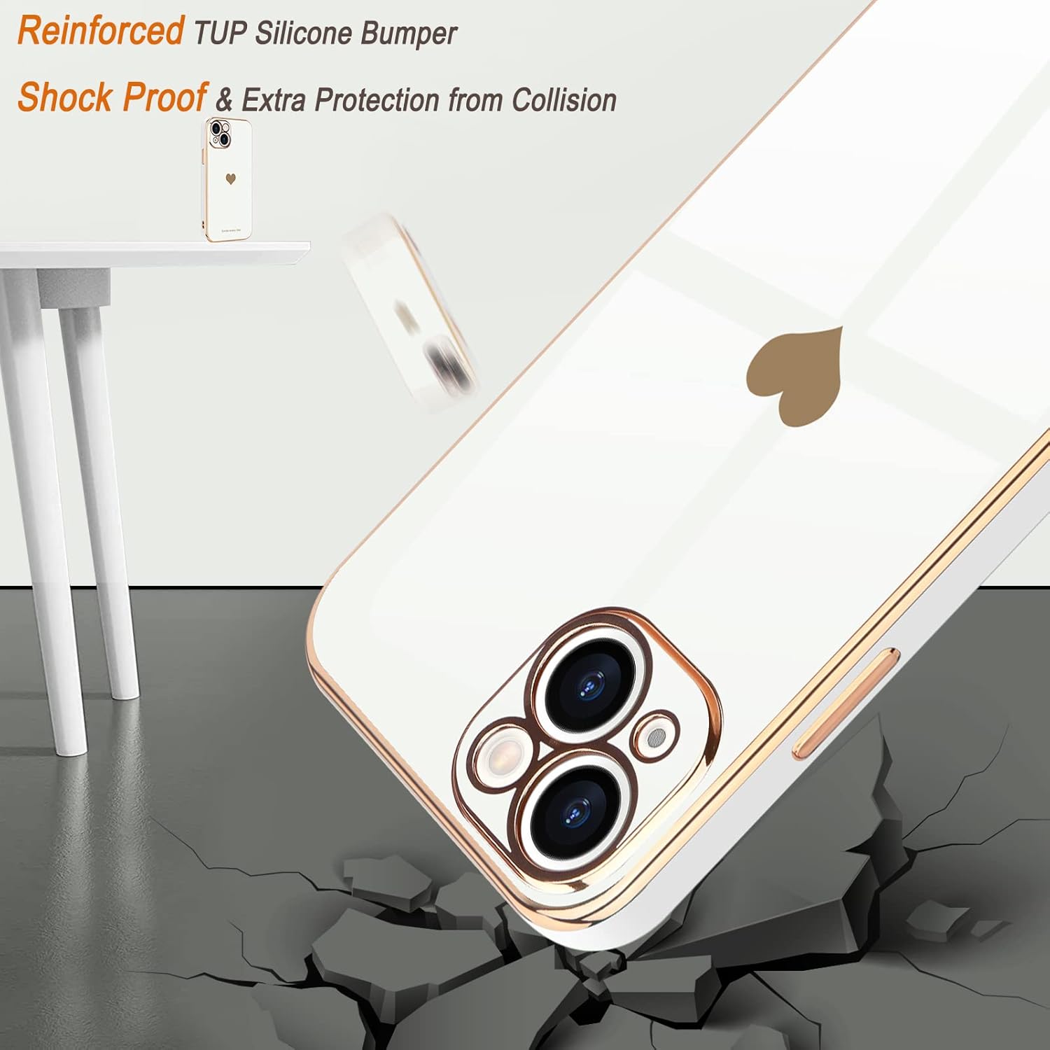 Teageo Funda de iPhone 13 Pro, mujer y niña, corazón bonito, chapado brillante, cubierta trasera suave negra, protección completa de cámara,