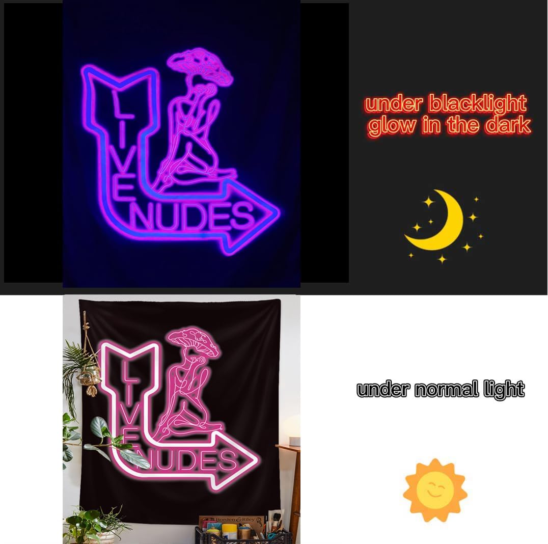 Tapiz con luz de neón para colgar en la pared, tapiz de hongos con luz negra, reactivo a los rayos UV, tapiz sexy, tapiz vertical rosa neón para