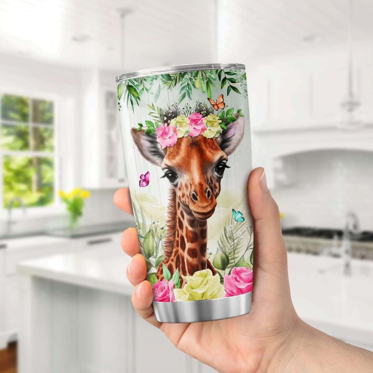 9GIFT4YOU Vaso de café personalizado con diseño floral de jirafa con tapa, lindo regalo de cumpleaños para mujeres, adolescentes, niñas, amigos,