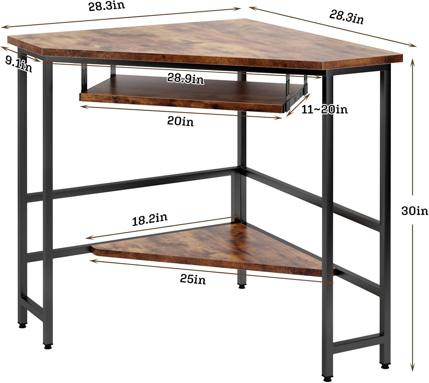 DlandHome Escritorio esquinero triangular para computadora con bandeja para teclado, mesa de computadora portátil, escritorio pequeño para