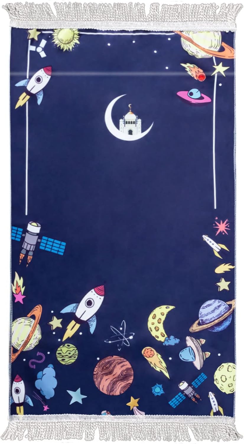 Alfombra de oración para niños, tapete de oración, alfombra de oración de dibujos animados para regalo de niños, regalos de Ramadán (morado)