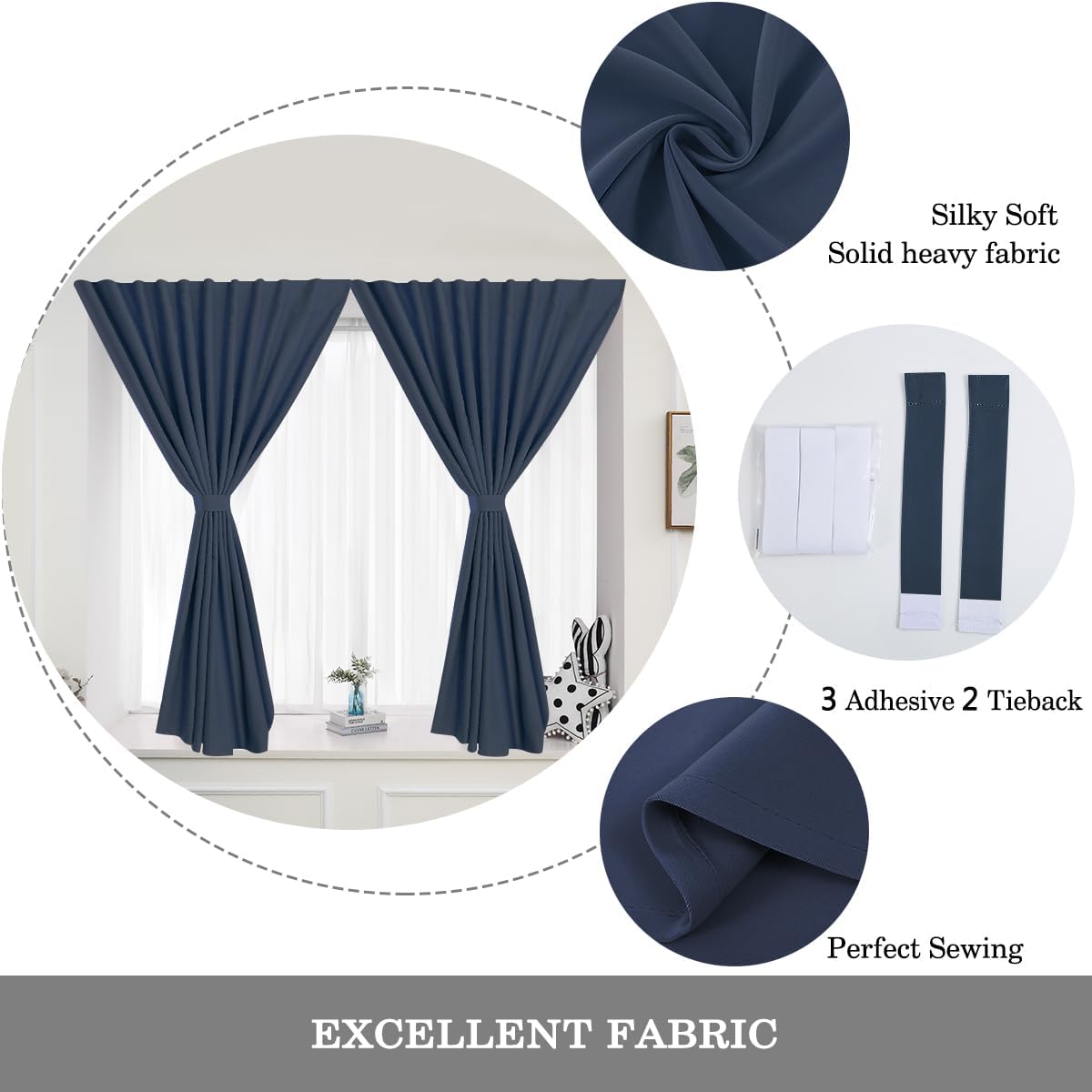 Muamar Juego de 2 paneles de cortinas autoadhesivas, cortinas para ventana, oscurecimiento de habitación, reducción de ruido, cortinas portátiles