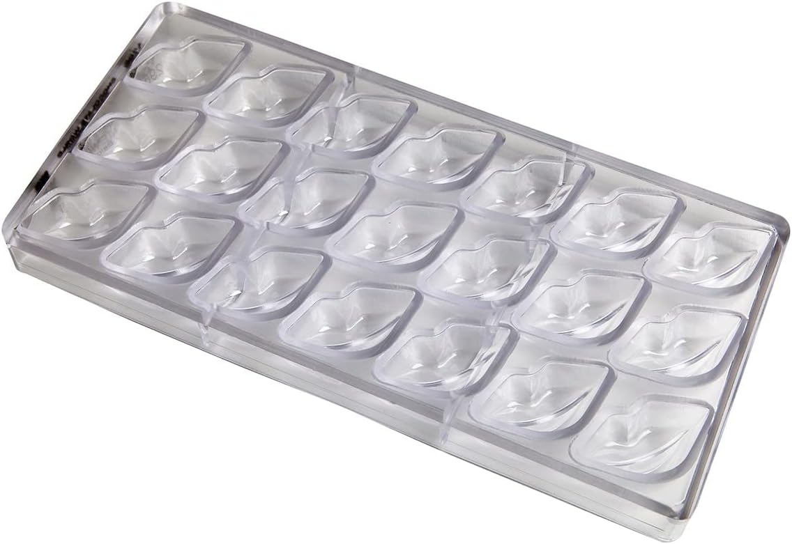 Molde de policarbonato para chocolate 1296 con 21 cavidades de labios de 1.024 in x 1.929 in x 0.669 in de alto