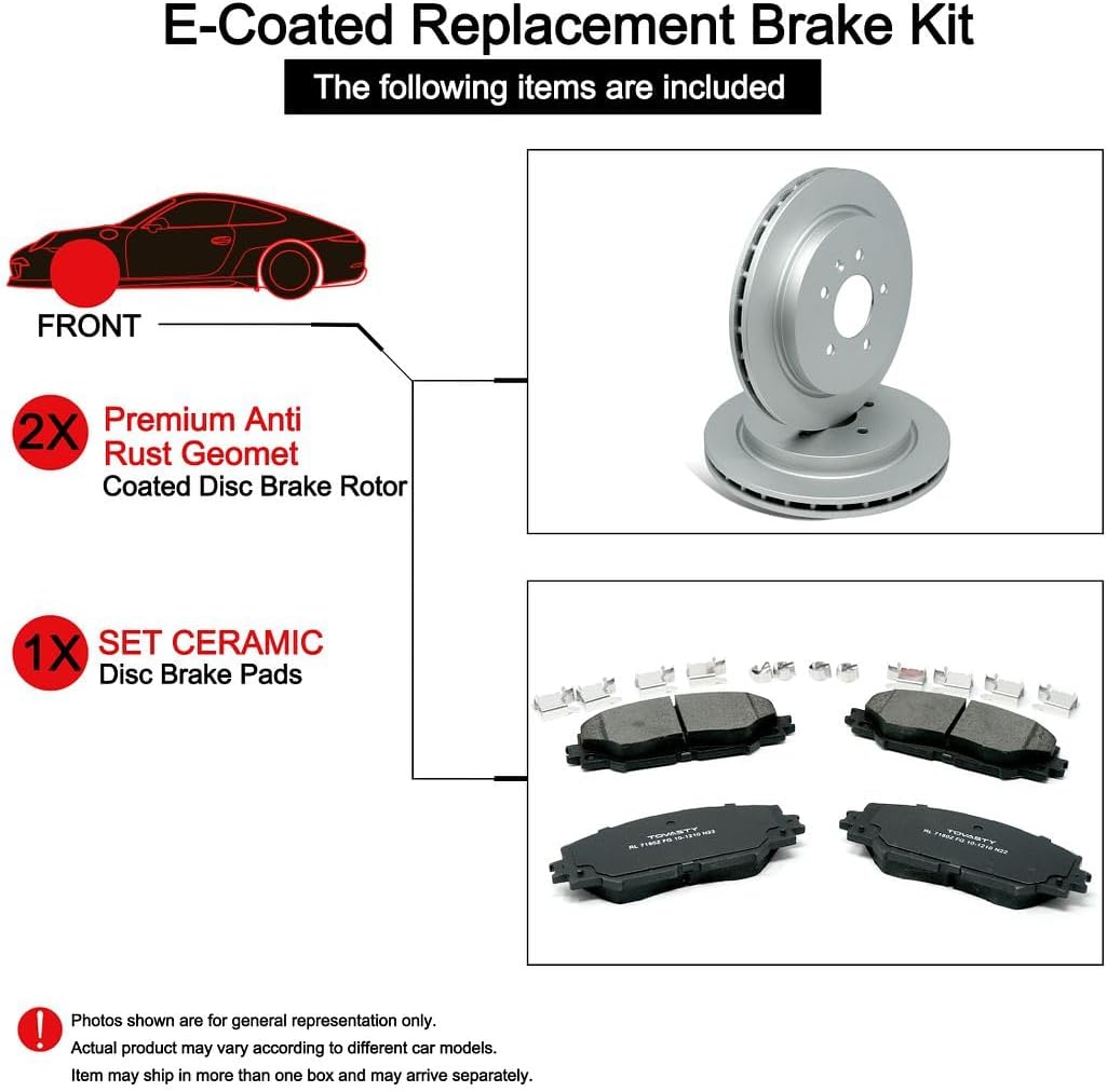 Delantero Kit de pastillas de freno y rotores TOVASTY para Kia Sportage 2005-2010 E-Coated BKC2209