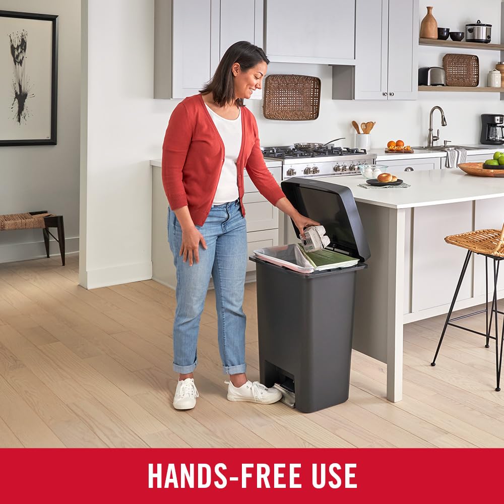 Rubbermaid Bote de basura de alta capacidad, 19 galones, basura o reciclaje de flujo simple o doble, carbón, pedal de acero inoxidable, para el