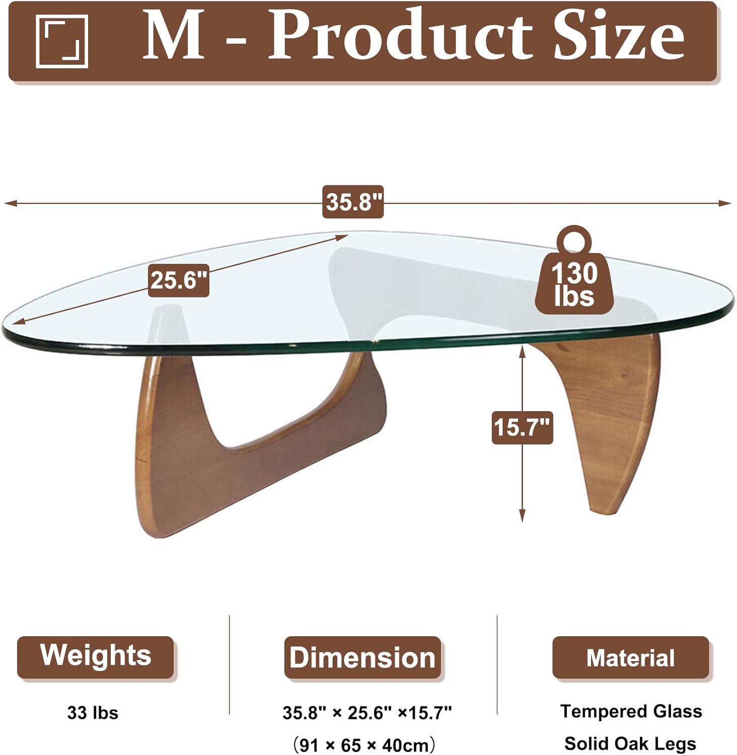 PRITIY Mesa auxiliar triangular con base de madera, parte superior de vidrio transparente, mesa de cristal de mediados de siglo, mesa auxiliar
