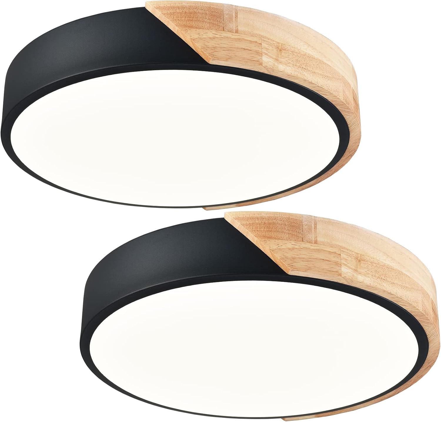 TEENYO Lámpara de techo LED moderna de montaje empotrado de 11.8 pulgadas, 4000 K, luz de techo redonda minimalista negra y de madera, lámpara de