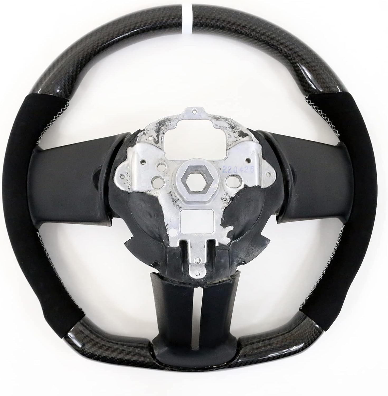 IKON MOTORSPORTS, Volante compatible con Ford Mustang 2010-2014, kit de carrocería del volante de repuesto de fibra de carbono y puntada e indicador