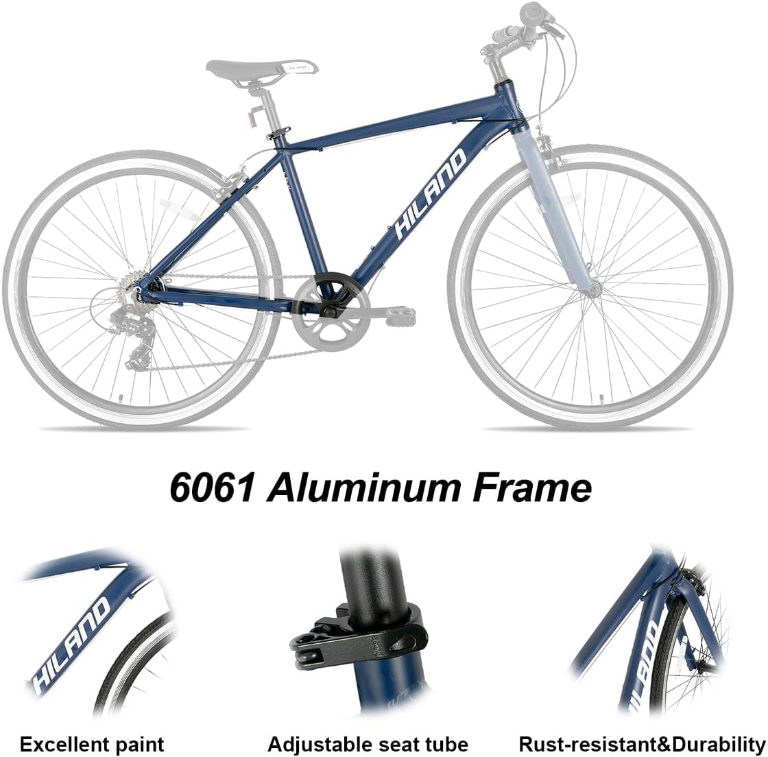 Hiland – Bicicleta híbrida para hombre y mujer, marco de paso o paso a través, ruedas 700C, bicicleta urbana Shimano Drivetrain de 7 velocidades