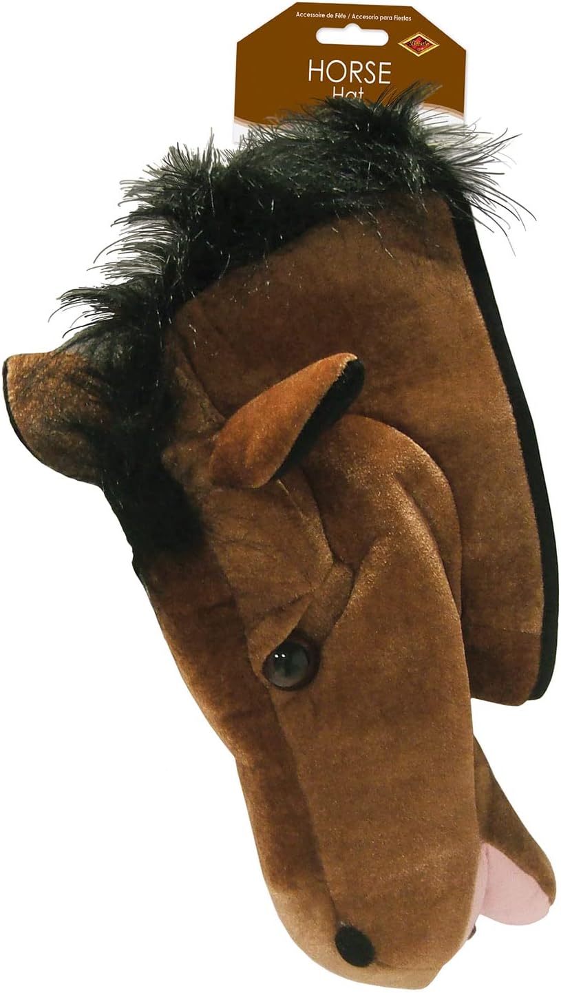 Beistle Sombrero unisex de felpa con cabeza de caballo, accesorio para disfraz del oeste, suministros de fiesta temática de granja, diadema de