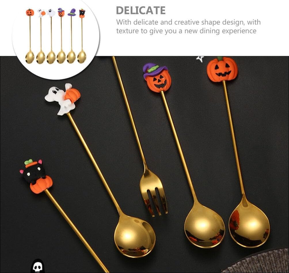 Cucharas de Halloween, 6 cucharas de Halloween, sombrero de bruja de calabaza, cucharas de fantasma, cuchara de postre, cuchara de café, cuchara de