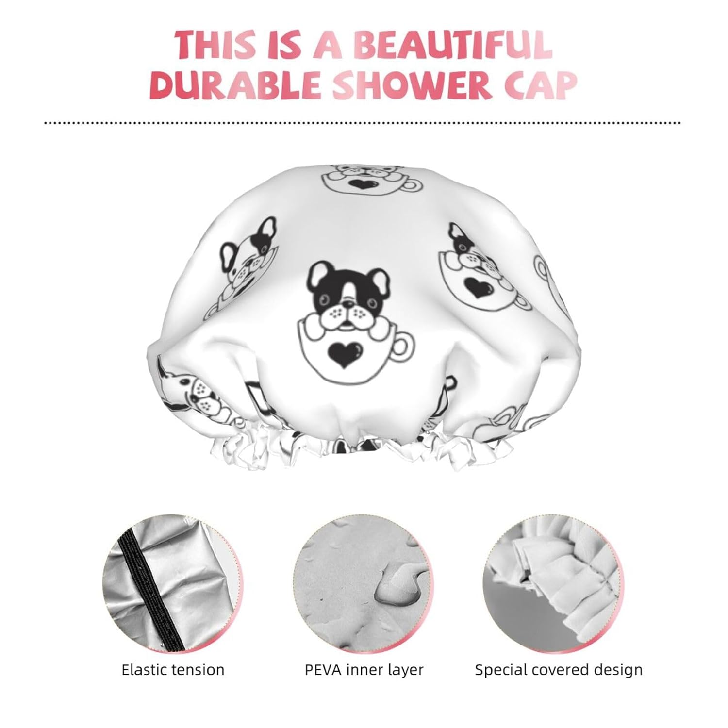 Cute Dog Double Layer Waterproof Shower Cap Suitable For All Head Sizes