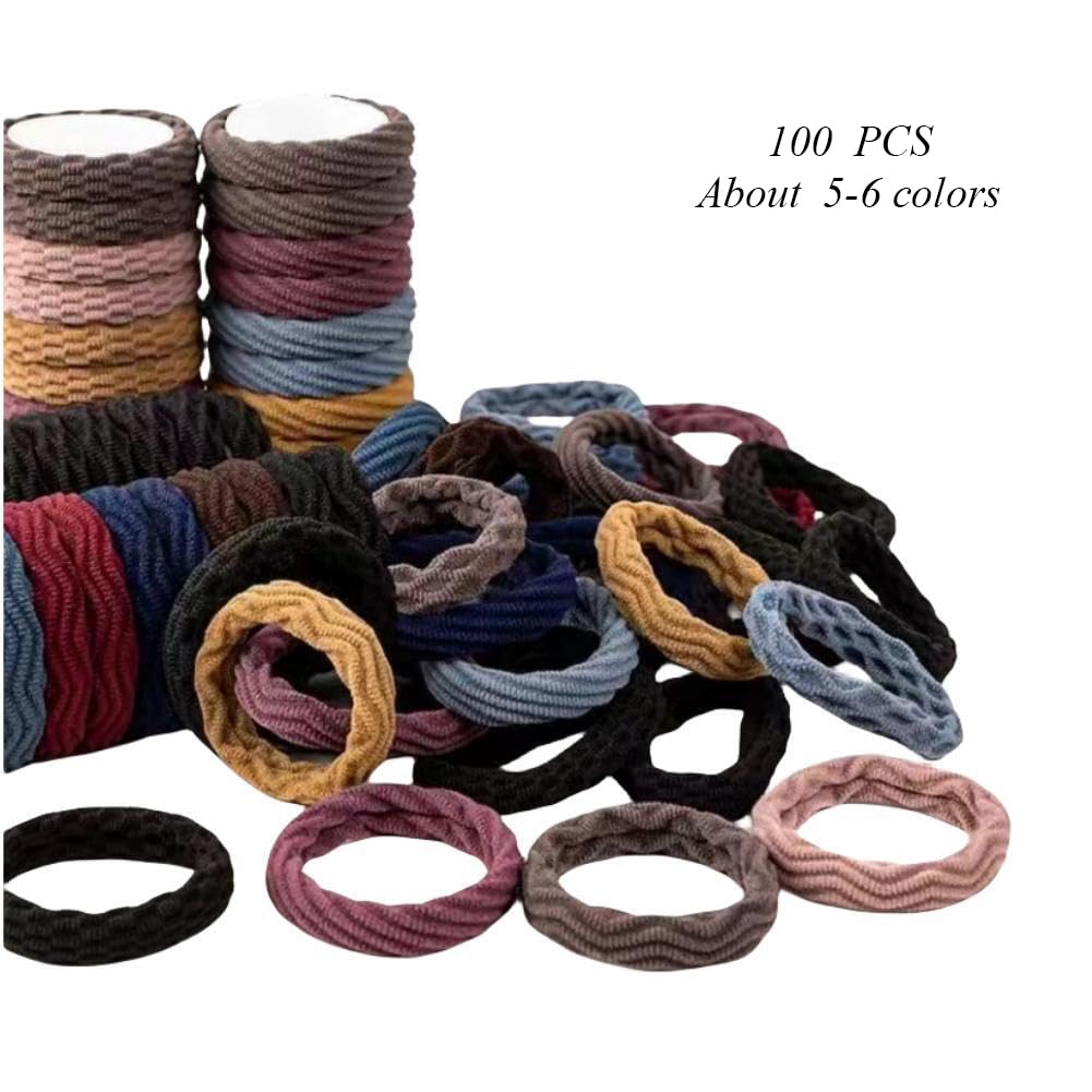HASINA 100 ligas gruesas sin costuras para el cabello, accesorios para el cabello sin daños para cabello grueso y rizado (multicolor)