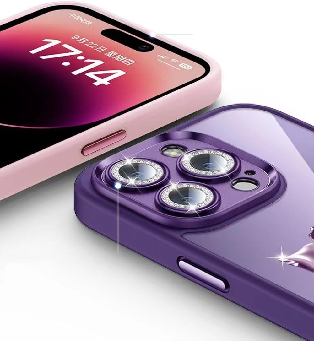 Changjia Funda transparente para iPhone 15 Pro Max, diseño floral con purpurina brillante y protector de lente de cámara, TPU a prueba de golpes,