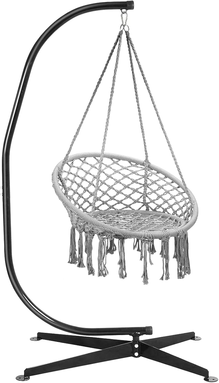 Giantex Hamaca Swing Silla con soporte, cuerda de algodón tejida a mano con soporte de acero sólido resistente C, hamaca colgante al aire libre para