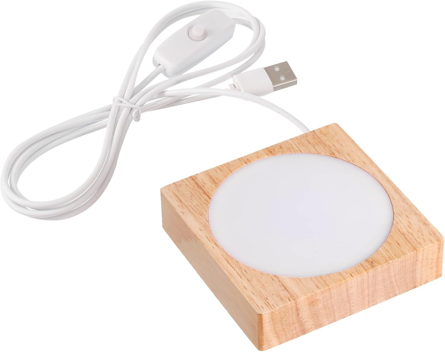 PATIKIL Base de luz LED de madera de 3.2 pulgadas, base de exhibición de luz de madera con interruptor para arte de resina de cristal 3D, luz