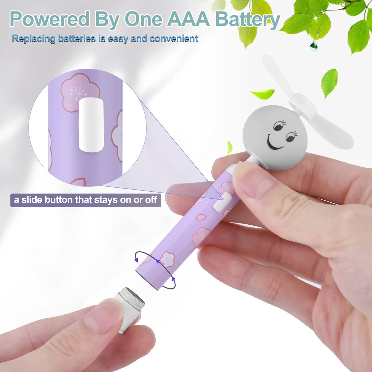 Mini ventilador de mano, pequeño ventilador de bolsillo portátil, creativo en forma de cara sonriente, ventilador personal con batería reemplazable,