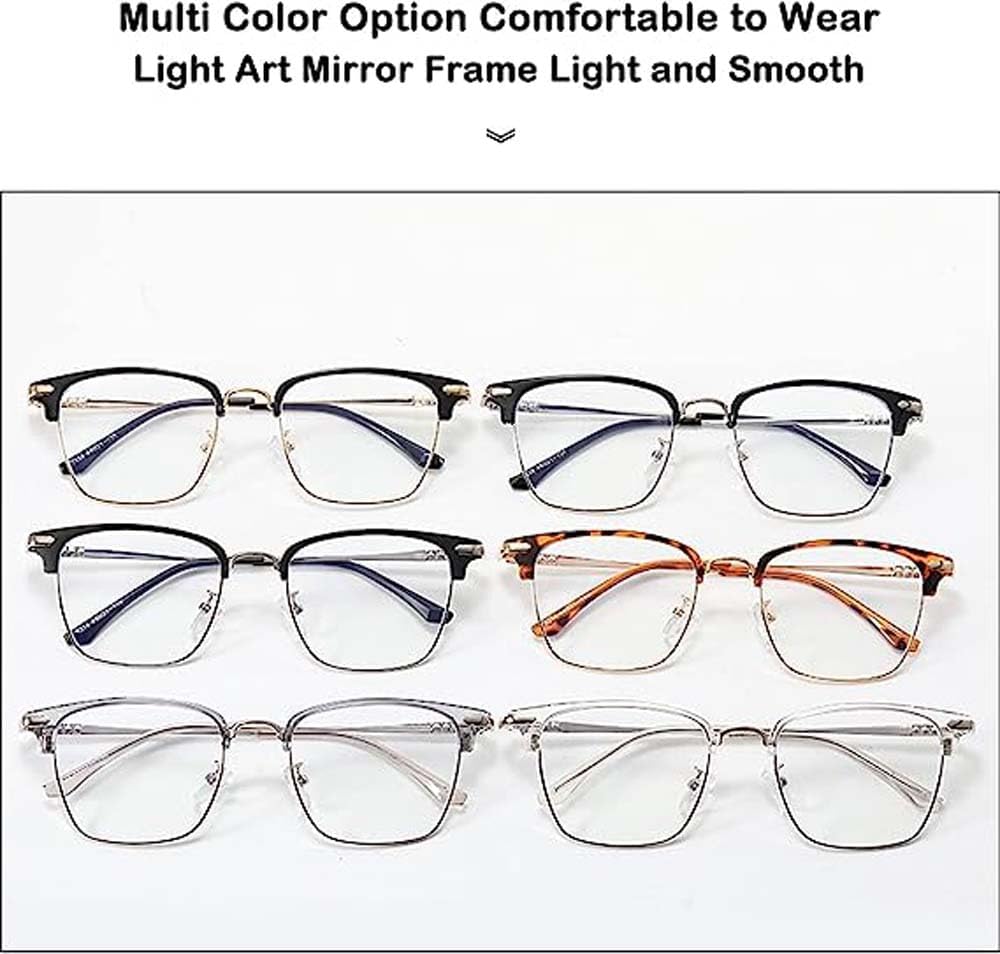 FROBON Gafas de media montura para miope, lentes retro de metal para hombres y mujeres