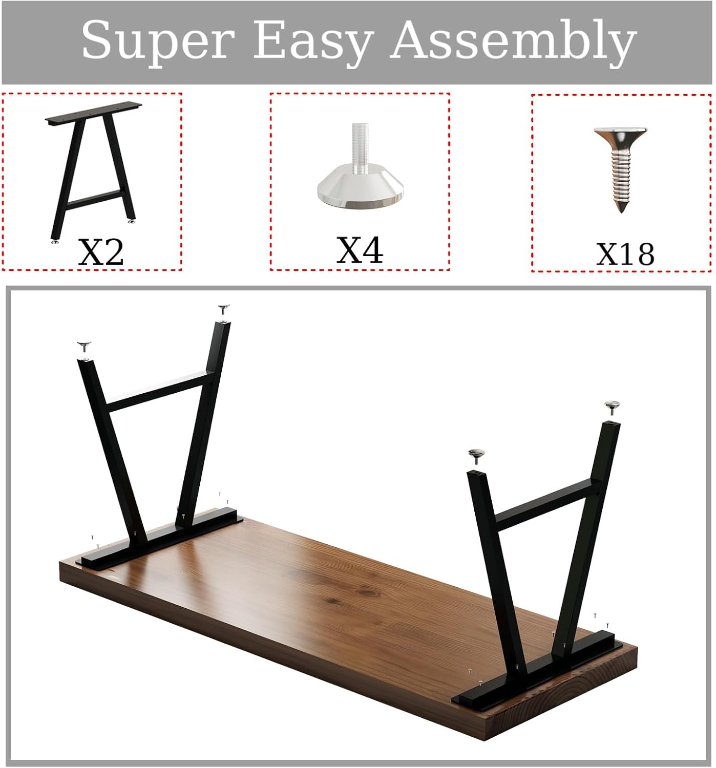 HOMEKAYT Patas de metal para mesa, patas de escritorio de 28 pulgadas de alto x 24 pulgadas de ancho, patas de mesa de estilo industrial y moderno,