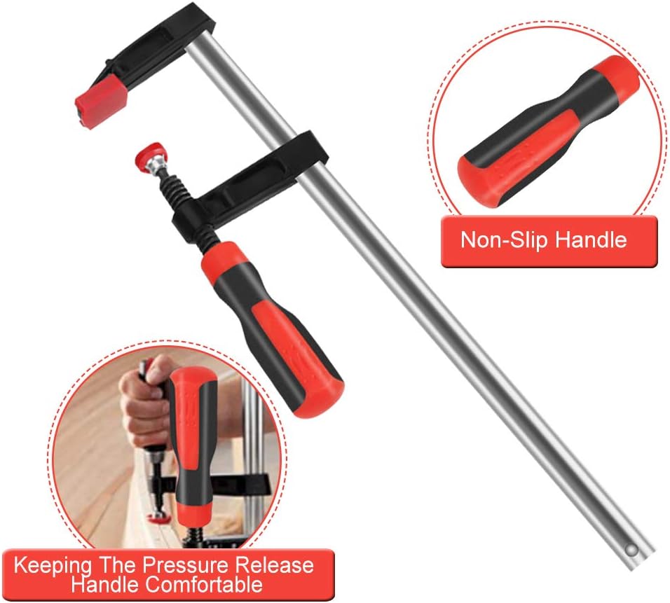 Juego de abrazaderas F, 4 piezas de 13.7 pulgadas de acero resistente para carpintería, juego de abrazaderas de madera DIY herramienta de mano con