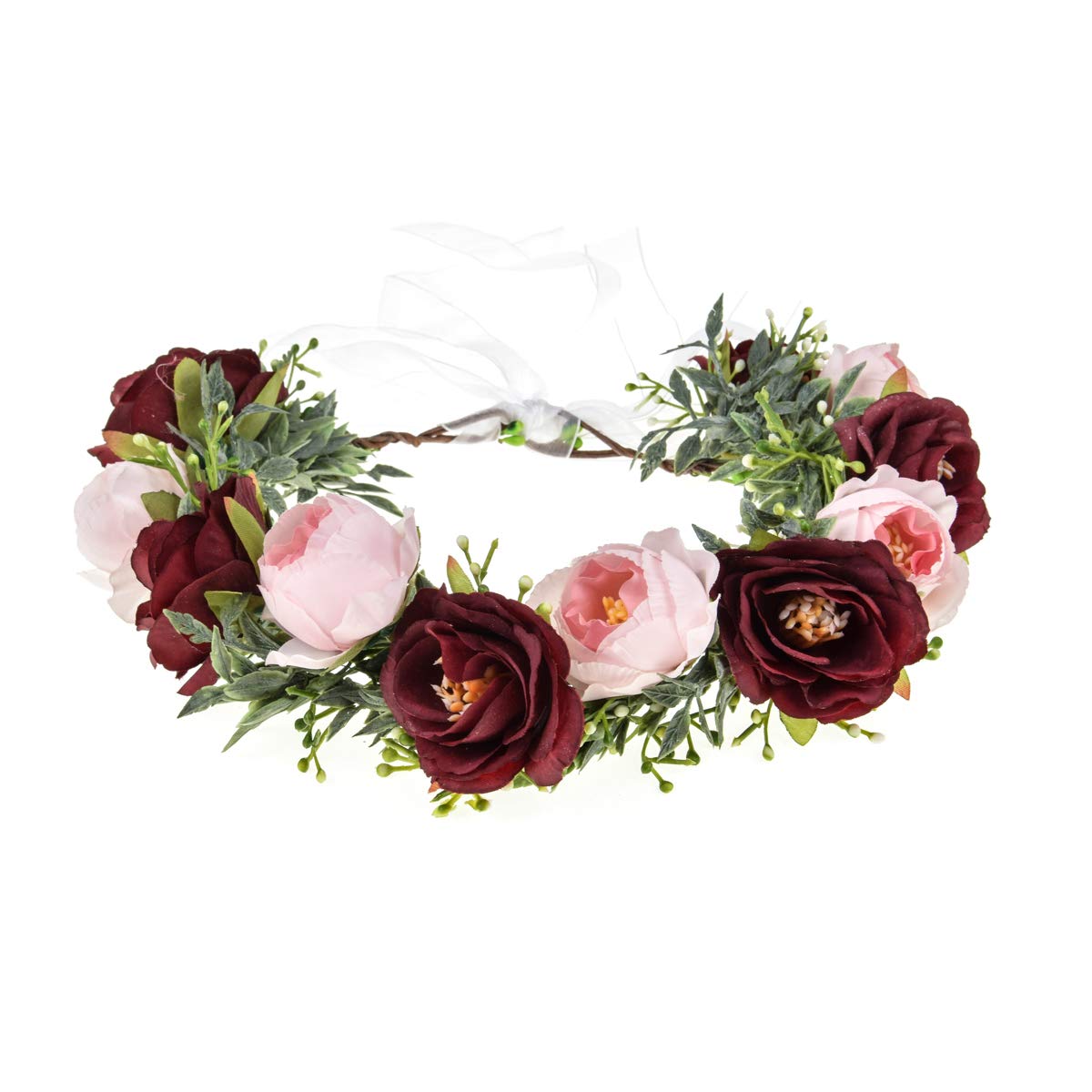 DreamLily Corona de flores de camelias para niñas XM11 (B-rosa borgoña)