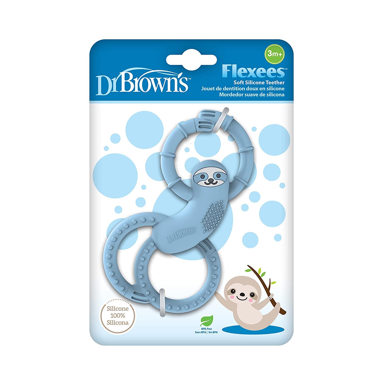 Dr. Brown’s Chupete para bebé, 0.0-19.7 ft con suave perezoso y mordedor de silicona Flexees, azul