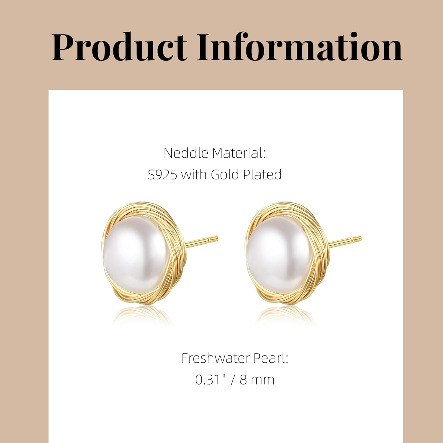 Natural Baroque Freshwater Pearl Earrings for Women, White Round Pearls, Wire Wrap Gold Stud Earrings Jewelry, Handmade Jewelry Gift for Mom Lover